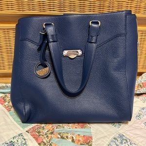 Blue Versace collection pebbled leather tote bag